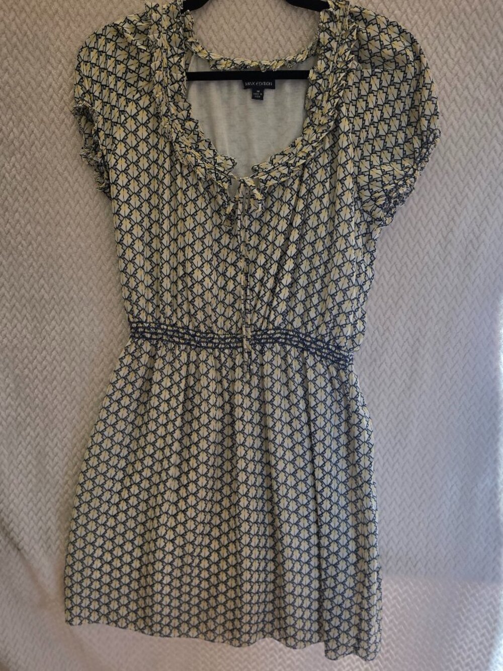 Max Edition Dress Women's Medium Midi Yellow/Blue Geometric Pattern BOHO Summer